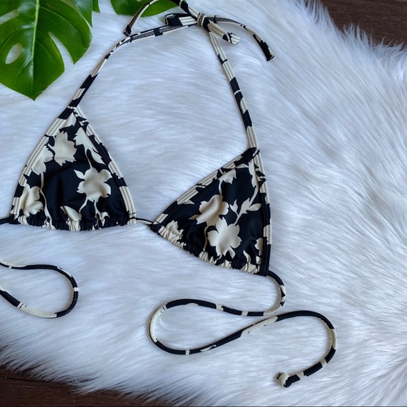 VS Retro Floral Black Cream Triangle Bikini Top S - Picture 10 of 10